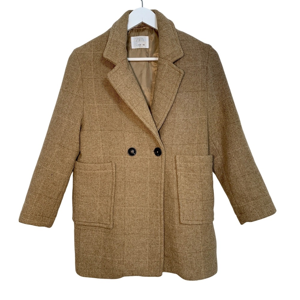 Zara Girls Double Breasted Brown Tweed Wool Blend Peacoat Gossip Girl / 11-12 - Picture 10 of 16